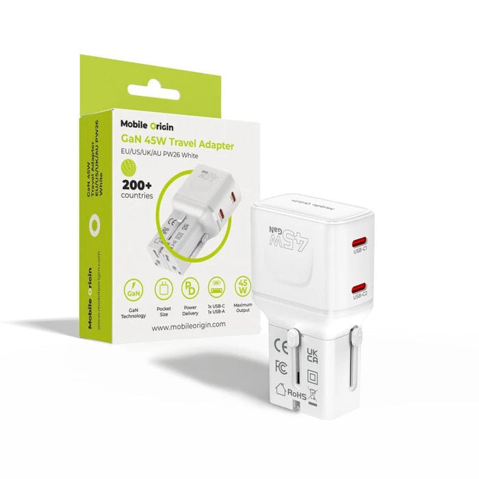 Mobile Origin 45w Travel Adapter Eu/Us/Uk/Au Pw26, White