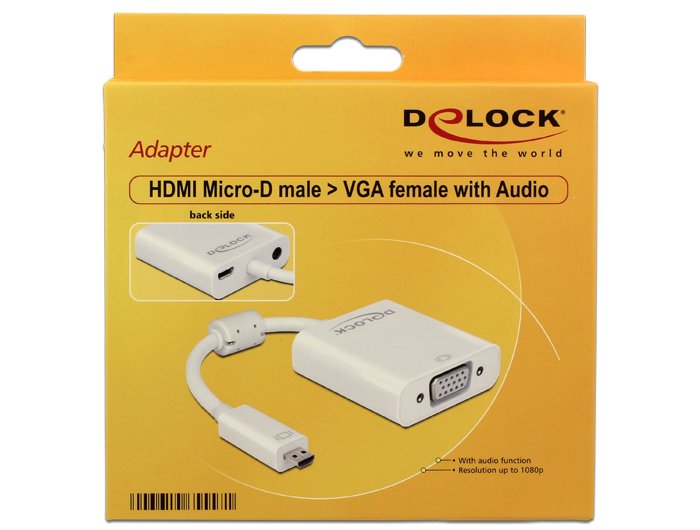 Delock Adaptercable Micro Hdmi-D Stecker > Vga Buchse Mit Audio Weiss