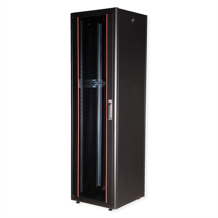 Roline 19-Zoll Netzwerkschrank Basic 42 He, 600x600 Bxt Glastr Schwarz