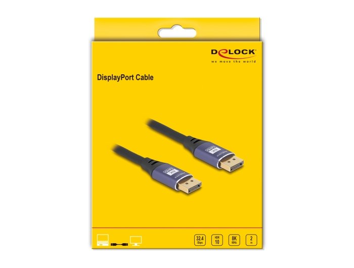 Delock 80601 Cable Displayport 8k 60 Hz 2 M Metal Lila