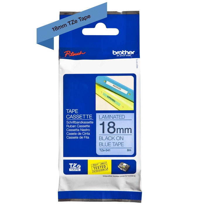 Brother Cinta Rotuladora Laminada Azul Sobre Negro De 18mmx8m