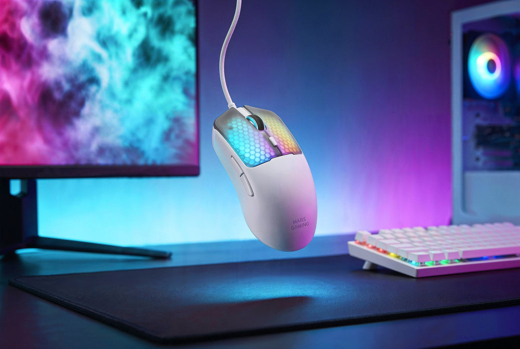 Mouse Mars Gaming Mm-Viperw Ultraligero 56g Cableado Usb 6 Botones 12800 Dpi Rgb Blanco