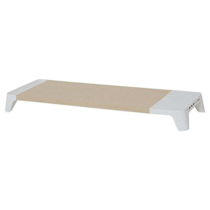 Pout Eyes8 - Soporte De Madera Para Monitor Con Cargador Rápido Y Carga Inalámbrica Para Dispositivos, 3 En 1, Blanco