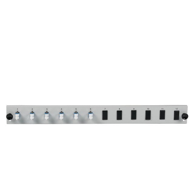 Efb Bestckte 12 Port Frontblende Mit 6 X Lc Duplex Kupplung Os2 Vertikal, Grau