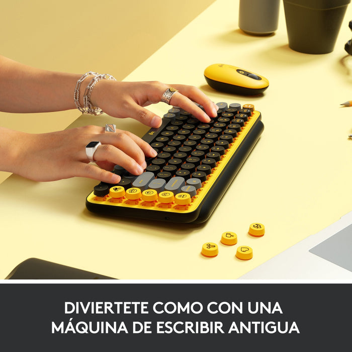 Teclado Español Logitech Pop Keys Wireless Emoji Keys Rf Wireless + Bluetooth Qwerty Negro, Gris, Amarillo