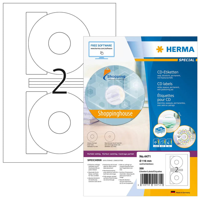 EAN 4008705044714 - HERMA 4471 etiqueta autoadhesiva Círculo Permanente Blanco 200 pieza(s) imagen 1