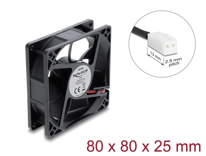 Delock Ventilador Axial 48 V Dc, 80 X 80 X 25 Mm Con 2 Pin Conexión Para Ventilador Negro