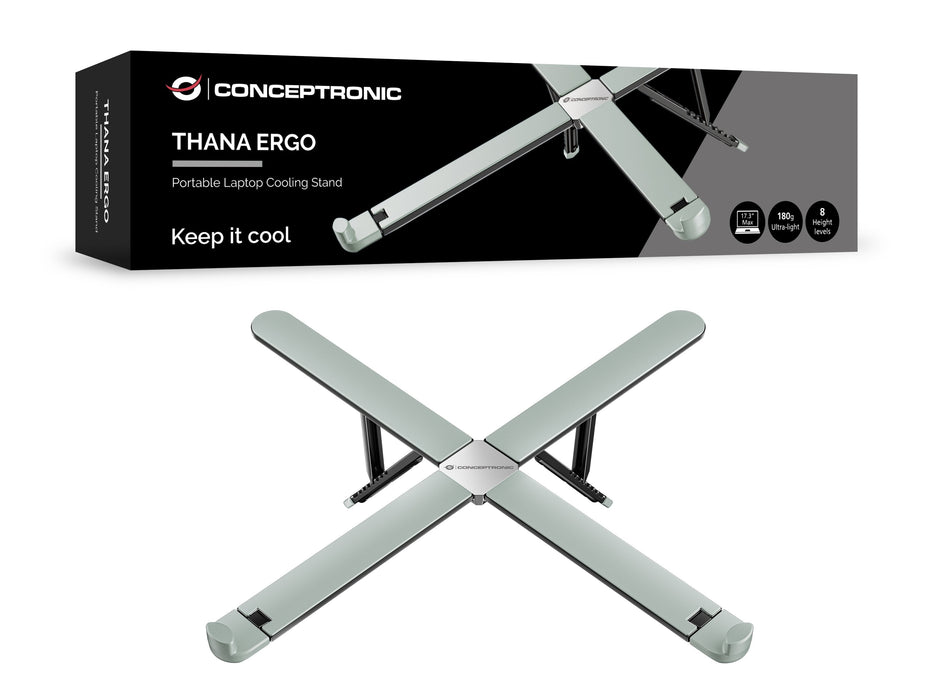 Soporte De Portátil Conceptronic Thana11g Ergo Hasta 17.3" Plegable 8 Niveles Max 5kg Gris
