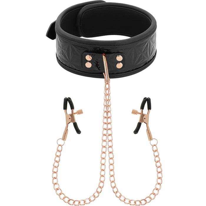 Begme - Black Edition Collar Con Cadenas Y Pinzas Pezones Con Forro De Neopreno
