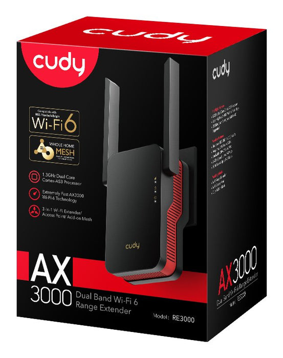 EAN 6971690792909 - Cudy RE3000 ampliador de red Repetidor de red Negro, Rojo 10, 100, 1000 Mbit/s imagen 5