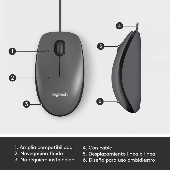 Ratón Con Cable Logitech M100 910-005003 - Usb 2.0 · 1000dpi · Negro