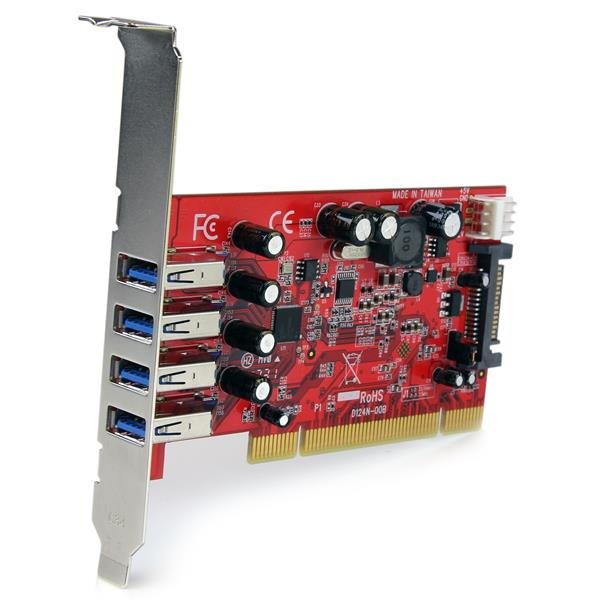 Startech.Com Tarjeta Adaptador Pci Usb 3.0 Superspeed 4 Puertos Con Alimentación Sata Lp4 Hub Concentrador Interno 2x Usb A Hembra Adaptador Usb Pci-X Perfil Bajo Usb 3.0 X 4 Rojo Para P/N: Hbs304a24a S3510bmu33 S3510smu33 Uni251bmu33 Us