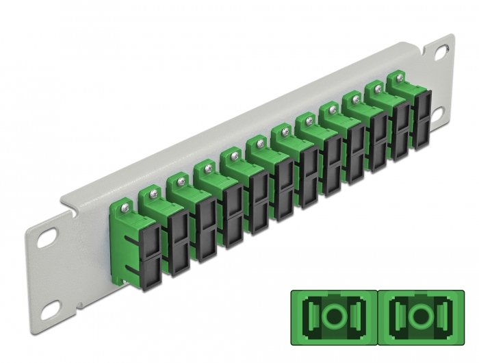 Delock 66792 Panel De Conexión De Fibra Óptica De 10" De 12 Puertos Sc Duplex Verde 1u Gris