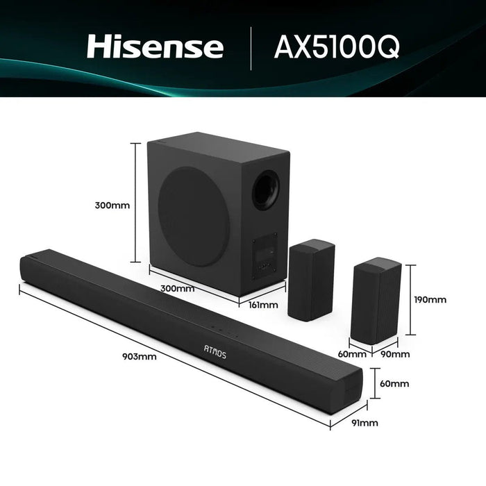 Barra Sonido Hisense Ax5100q 5.1 580w Dolby Atmos Hdmi Earc Bt 5.3