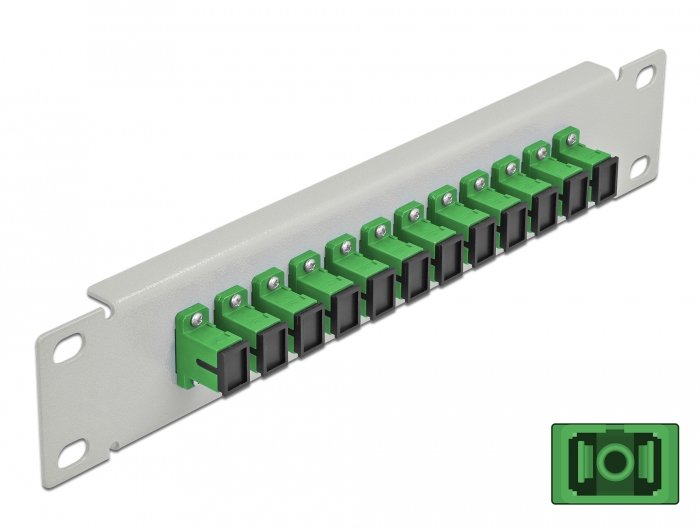 Delock 66782 Panel De Conexión De Fibra Óptica De 10" De 12 Puertos Sc Simplex Verde 1u Gris