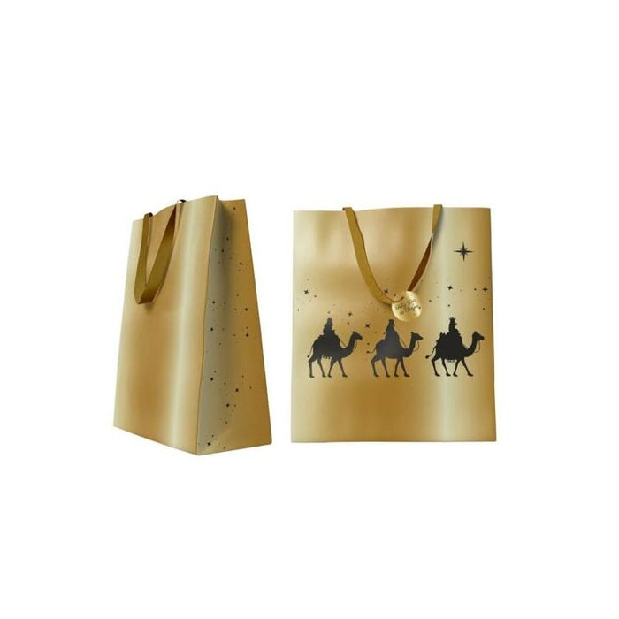 Bismark Bolsa De Papel Reyes Magos - Medidas 24x32x10cm - Tarjeta Colgante - Oro