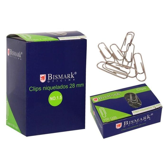 Bismark Pack De 100 Clips Nº1.5 28mm - Niquelados
