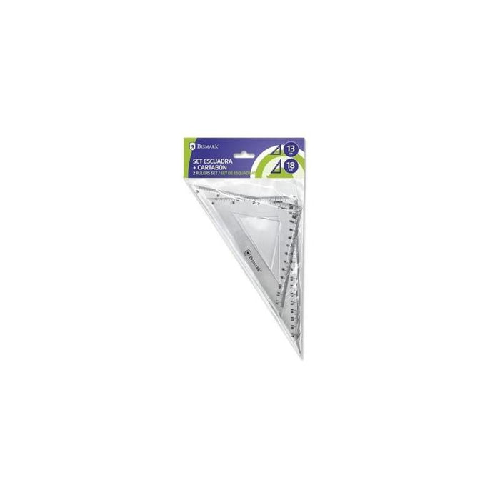 Bismark Pack De Escuadra 13cm Y Cartabon 18cm - Fabricados En Plastico - Ideal Para El Colegio - Transparentes
