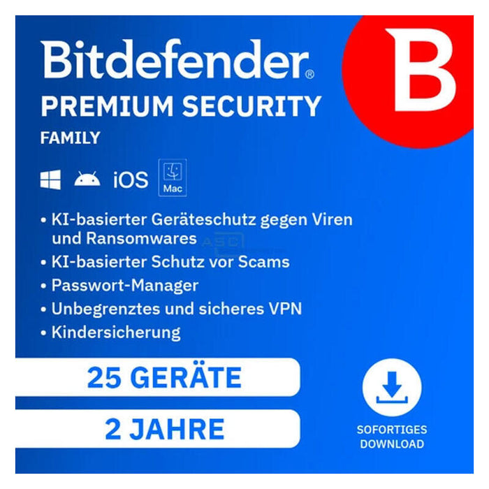 Bitdefender Premium Security Family (25 Dispositivos + 5 Usuarios - 2 Años) Dach Esd - Licencia Electrónica