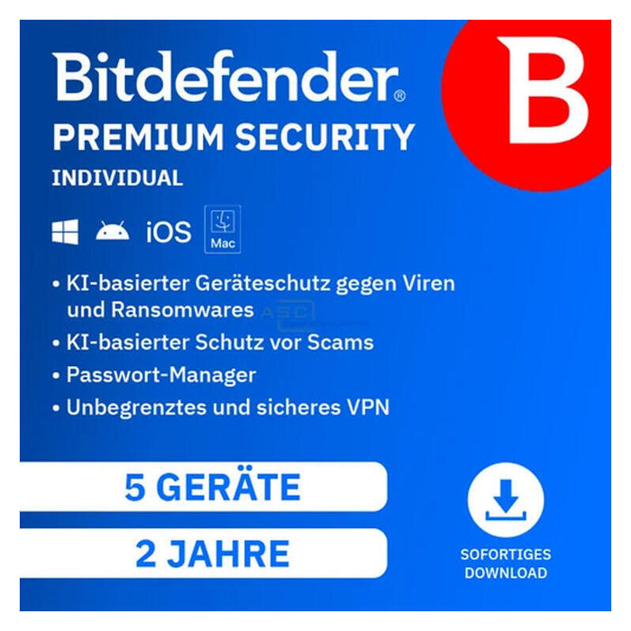 Bitdefender Premium Security Individual - 5 Geräte - 24 Monate - De - Esd