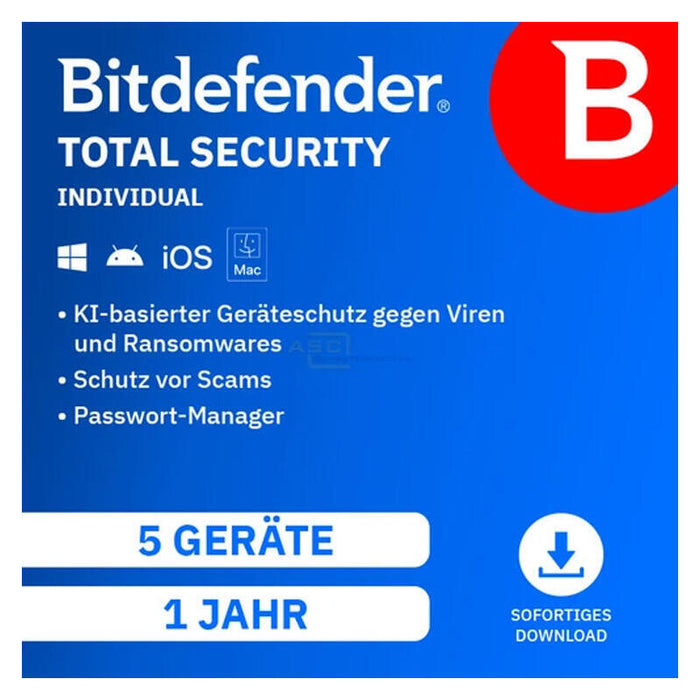 Bitdefender Total Security Individual (5 Dispositivos - 1 Año) Dach Esd - Licencia Electrónica