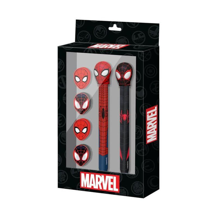 Blister Boligrafo + Lapiz + 4 Gomas Spiderman Marvel