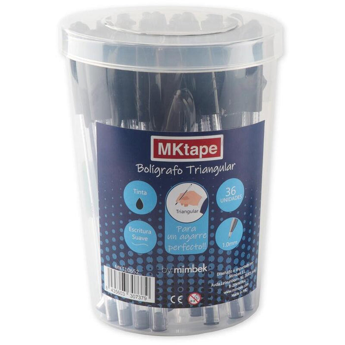 Bolígrafos Triangulares Mktape Mkt10652 - Negro · Caja 36 Unidades