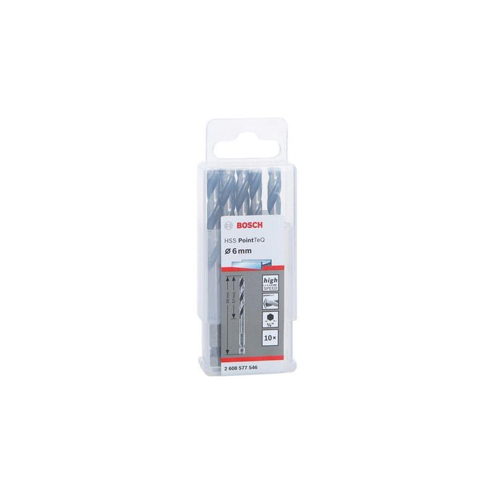 Bosch Professional Broca Helicoidal Hss Pointteq Hex, Ø 6 Mm, 10 Piezas, Longitud Útil 57 Mm 2608577546