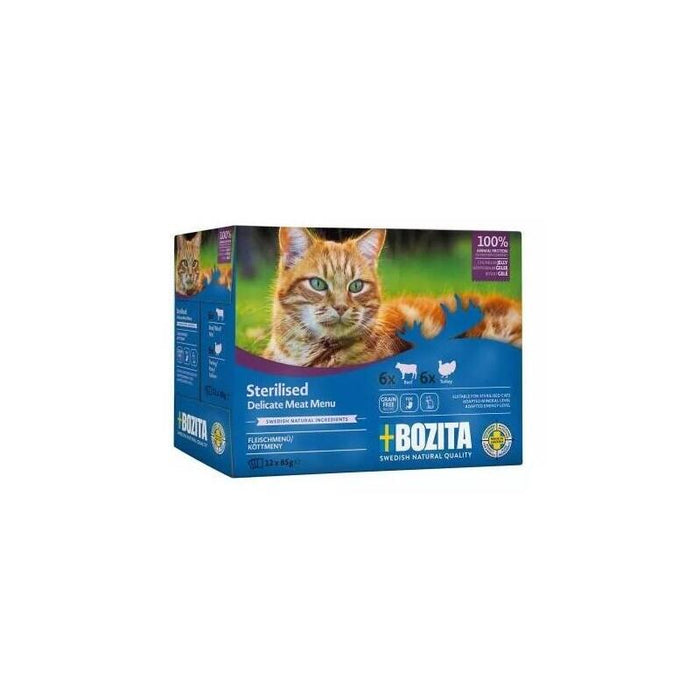 Bozita Trozos Esterilizados En Gelatina Con Carne Multibox - Comida Húmeda Para Gatos -12 X 85g