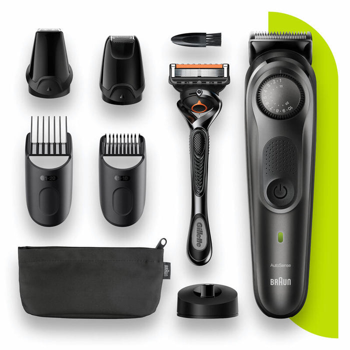 Braun Barttrimmer 7, Trimmer/Haarschneider Herren, Haarschneidemaschine, Fã¼r Gesichts- Und Kopfhaare, Lebenslang Scharfe Klingen, 39 Lã¤Ngeneinstellungen, Bt7340, Schwarz/Grau-Metallic