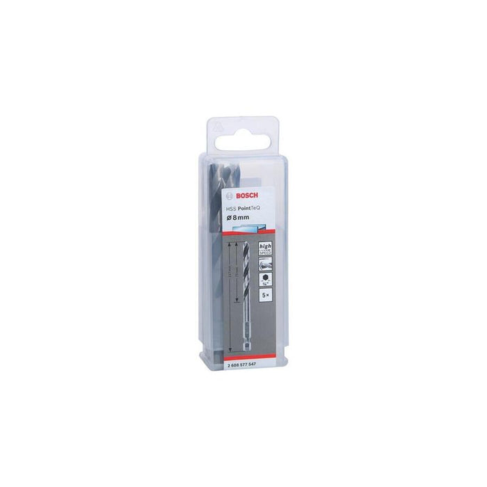 Broca Bosch Professional  Helicoidal Hss Pointteq Hex, Ø 8 Mm 5 Piezas, Longitud Útil 75 Mm 2608577547