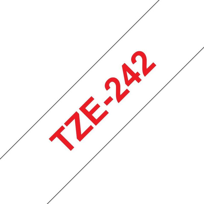 Brother Tze242 Cinta Laminada Generica De Etiquetas - Texto Rojo Sobre Fondo Blanco - Ancho 18mm X 8 Metros
