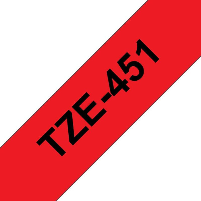 Brother Tze451 Cinta Laminada Generica De Etiquetas - Texto Negro Sobre Fondo Rojo - Ancho 24mm X 8 Metros
