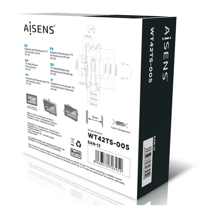 EAN 8436574703252 - AISENS WT42TS-005 soporte para TV 106,7 cm (42") Negro imagen 8