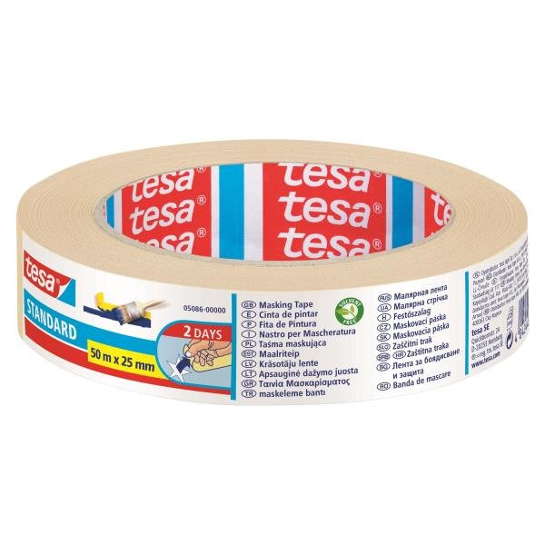 Tesa Standard Cinta De Pintor 25mm X 50m - Fabricada En Papel - Libre De Disolventes - No Deja Residuos