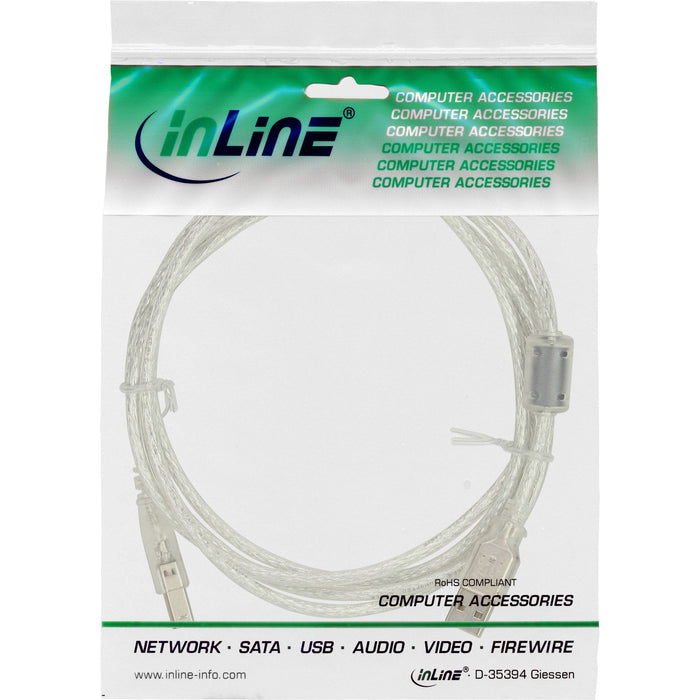 Inline Usb 2.0 Cable Transparente Tipo A A B Macho Ferrita Choke 0.5m