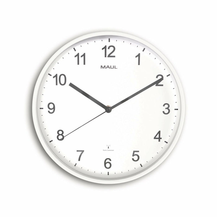 Maul Maulsprint, Reloj De Pared (30 Cm De Diámetro, Radio Con Ajuste Automático De Tiempo, Optima Para Salón, Dormitorio, Cocina, Estudio Y Oficina), Color Blanco