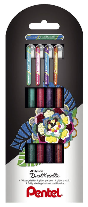 EAN 4016284339596 - Pentel Dual Metallic Bolígrafo cilíndrico Verde, Naranja, Rosa, Violeta 4 pieza(s) imagen 1