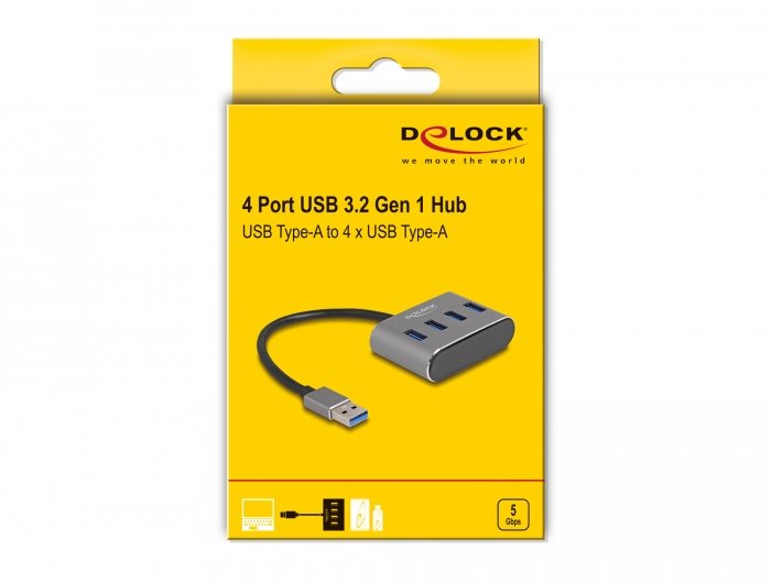 Delock 4 Port Usb 3.2 Gen 1 Hub Mit Usb Typ-A Anschluss - Usb Typ-A Buchsen Oben