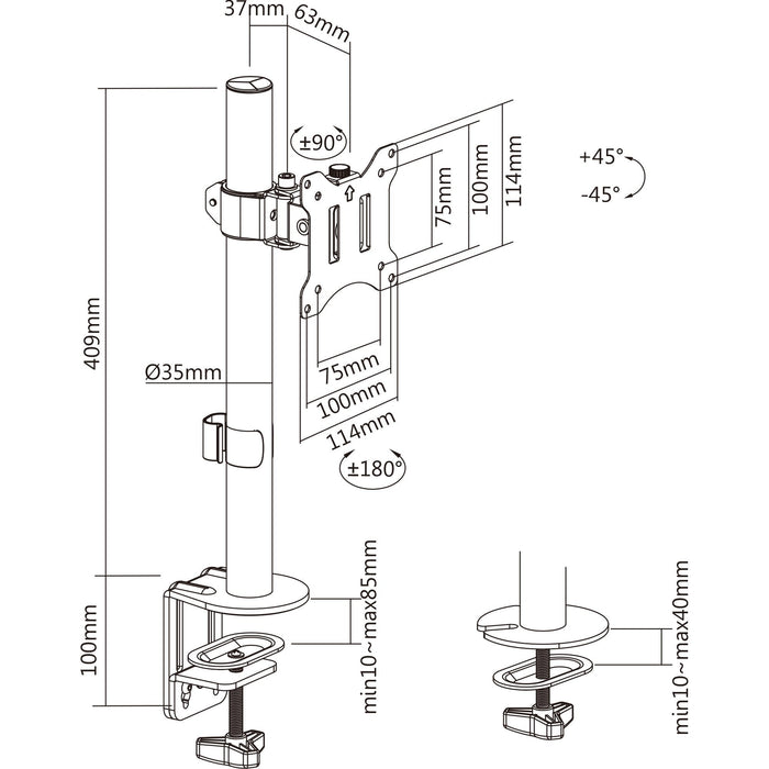 Inline® Desk Bracket For Tv / Led / Tft Display Up A 81cm 32" Max. 9kg Negro