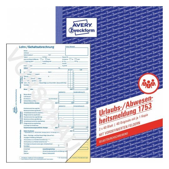 Avery Zweckform Urlaubs-/Abwesenheitsberichtsformular - 40 Hoja - A5 (148 X 210 Mm)