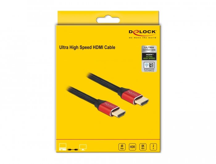 Cable Hdmi Delock Ultra High Speed I 48 Gbps 8k 60 Hz Rojo 2 M Zertifiziert