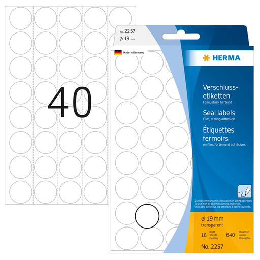 EAN 4008705022576 - HERMA 2257 plástico autoahdesivo 640 pieza(s) Transparente imagen 1