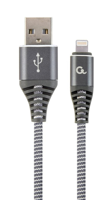 Gembird Cable De Carga Y Datos Usb A Lightning Trenzado Premium 2m, Gris Blanco