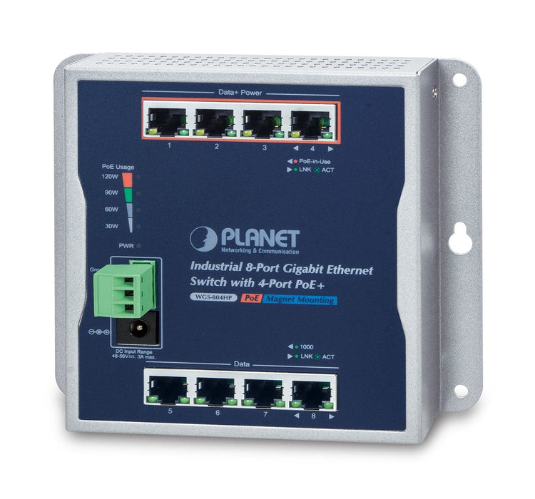 Ip30 8-Port Gigabit Wall-Mount Switch With 4-Port