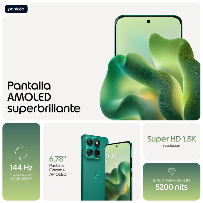 Motorola Edge 70 Fusion 5g Smartphone Sim Doble Ram 8 Gb / Memoria Interna 256 Gb Pantalla Oled 6.78" 2772 X 1272 Píxeles (144 Hz) 3 X Cámaras Traseras 50 Mp 13 Mp Front Camera 32 Mp Pantone Sporting Green