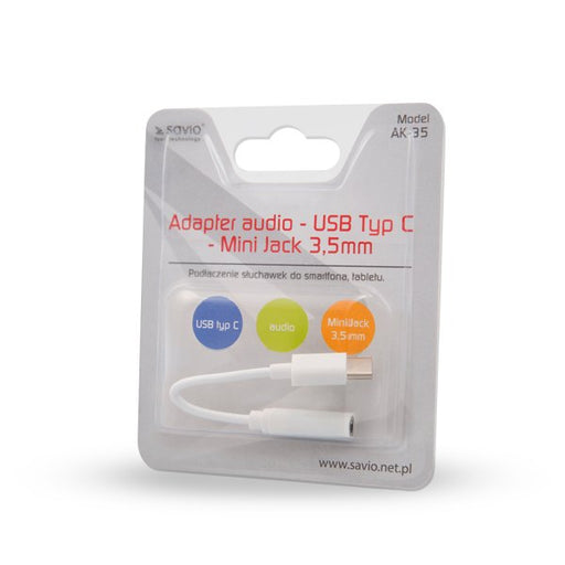 EAN 5901986047513 - Savio AK-35 mobile phone cable White 0.12 m USB C 3.5mm cable de teléfono móvil Blanco 0,12 m 3,5mm imagen 2