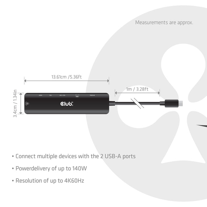 Club3d Usb-C 7in1-Hub >Hdmi 2xusb Usb-C Lan 4k60hz Pd140w Retail