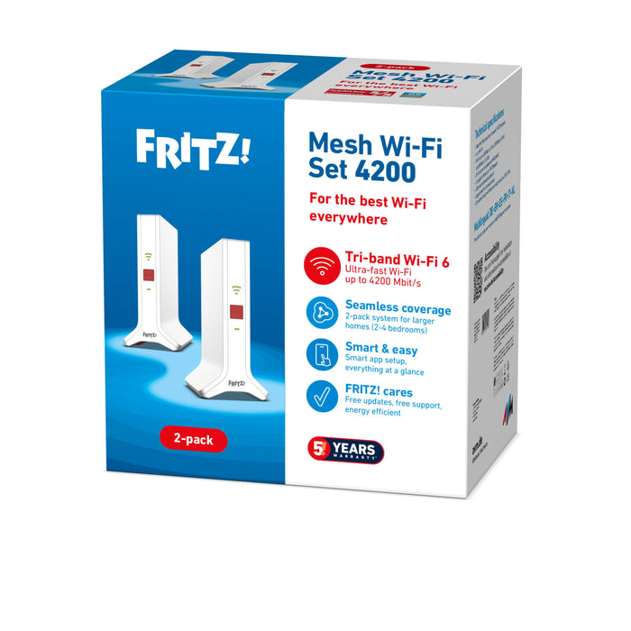 EAN 4023125031106 - Mesh Set FRITZ! 4200 2-pack Edition International Doble banda (2,4 GHz / 5 GHz) Wi-Fi 6 (802.11ax) Rojo,  imagen 6