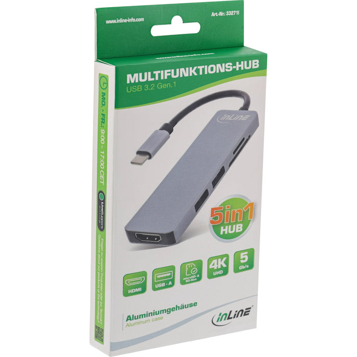 Hub Inline Usb 3.2 Gen.1, 2x Usb-A 5gbps + Hdmi 4k/30hz + Lector De Tarjetas, Aluminio, Gris
